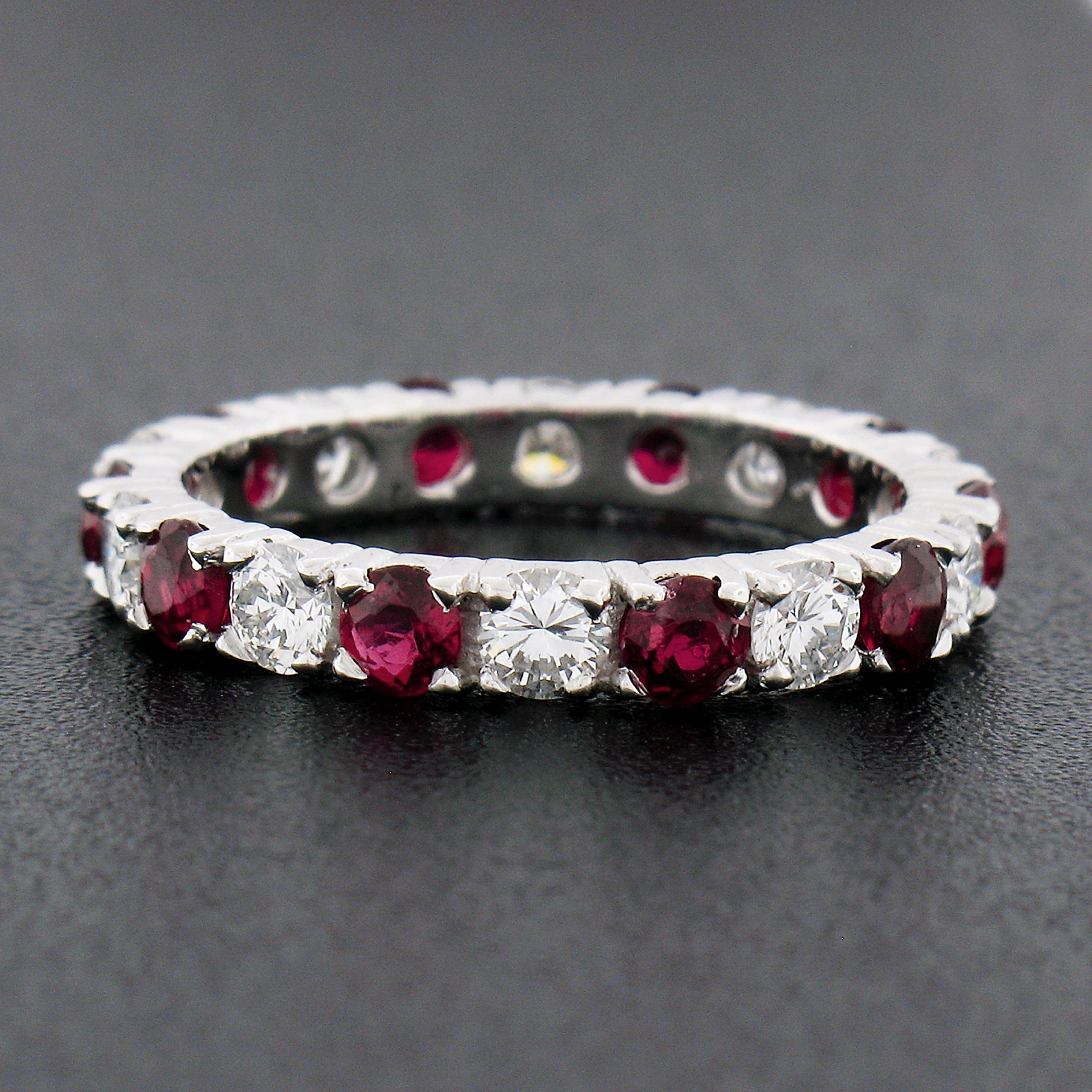 18k White Gold 2.10ctw Round Ruby Diamond Alternating Eternity Wedding Band Ring For Sale 1