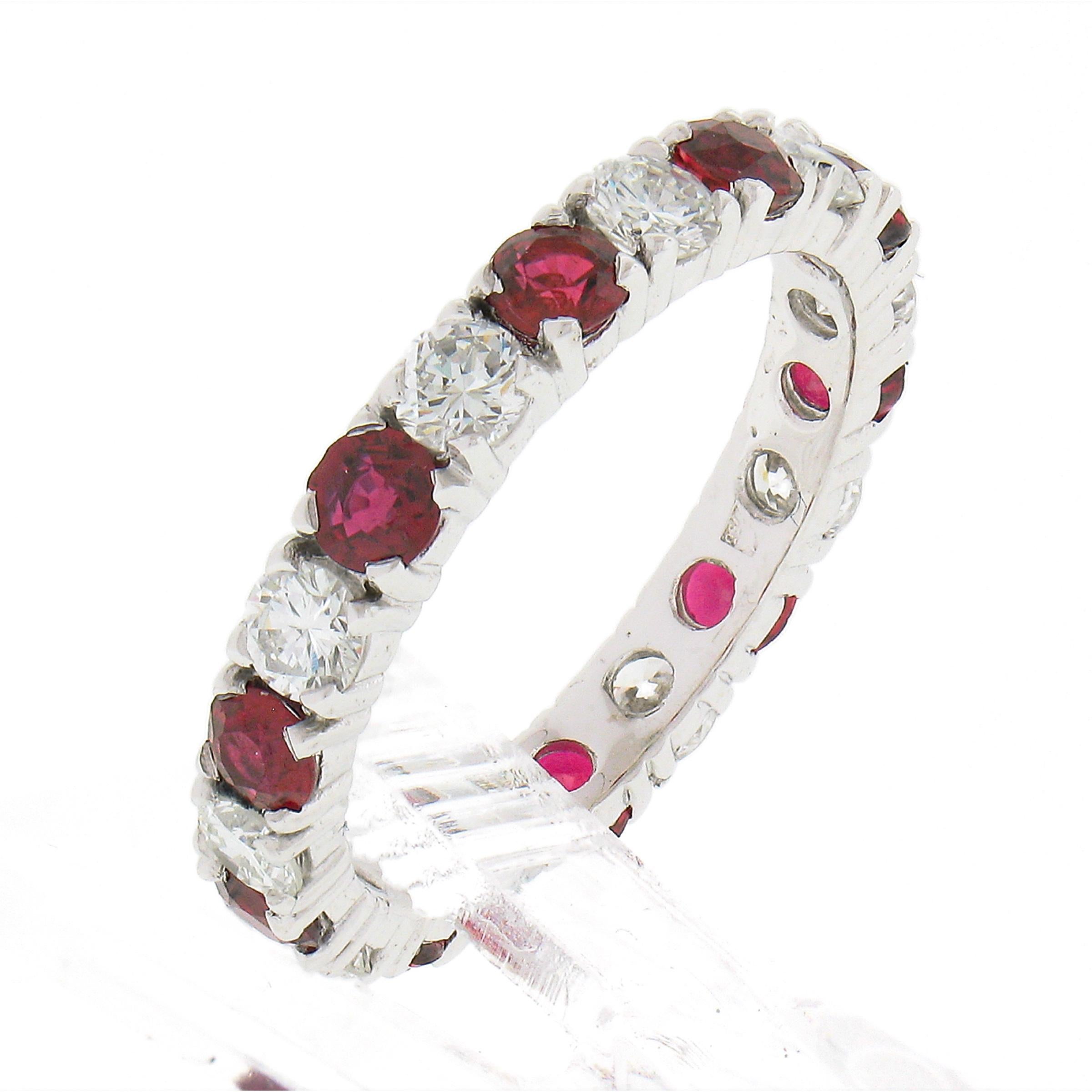 18k White Gold 2.10ctw Round Ruby Diamond Alternating Eternity Wedding Band Ring For Sale 4