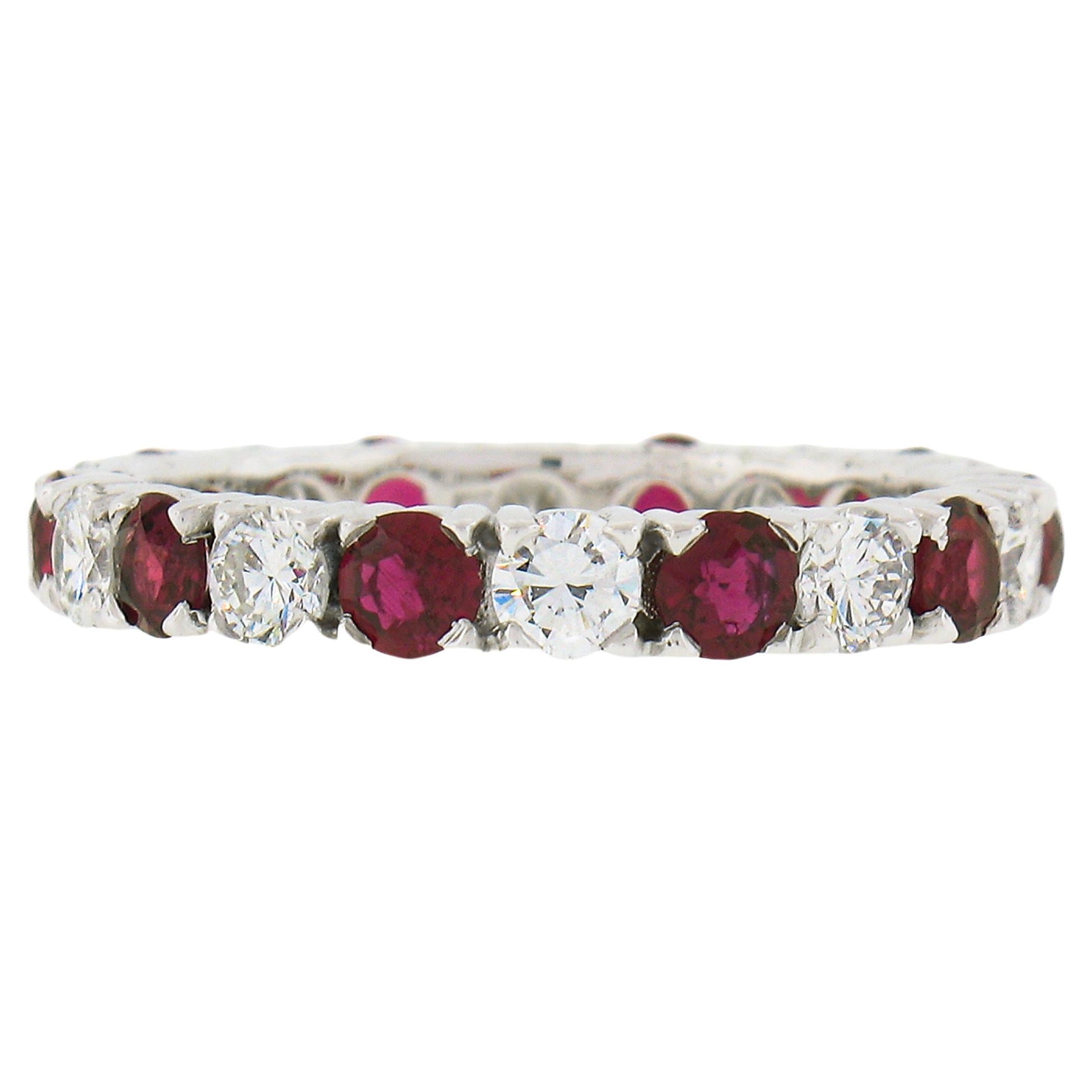 18k White Gold 2.10ctw Round Ruby Diamond Alternating Eternity Wedding Band Ring For Sale
