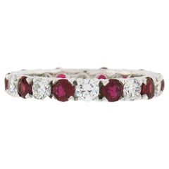 18k White Gold 2.10ctw Round Ruby Diamond Alternating Eternity Wedding Band Ring