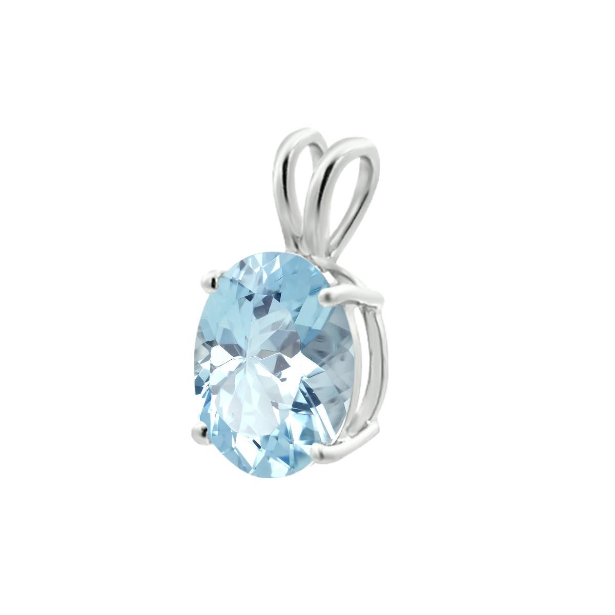 A Pretty Pendant Provides A Spark Of Cool Color And An Excess Of Elegance. 
This Pendant Features A Beautiful Oval Shaped 10x8mm Aquamarine Gemstone In A Very Fine Quality. 
The Aquamarine Gemstone Is Prong Set In 18K White Gold For This Design That