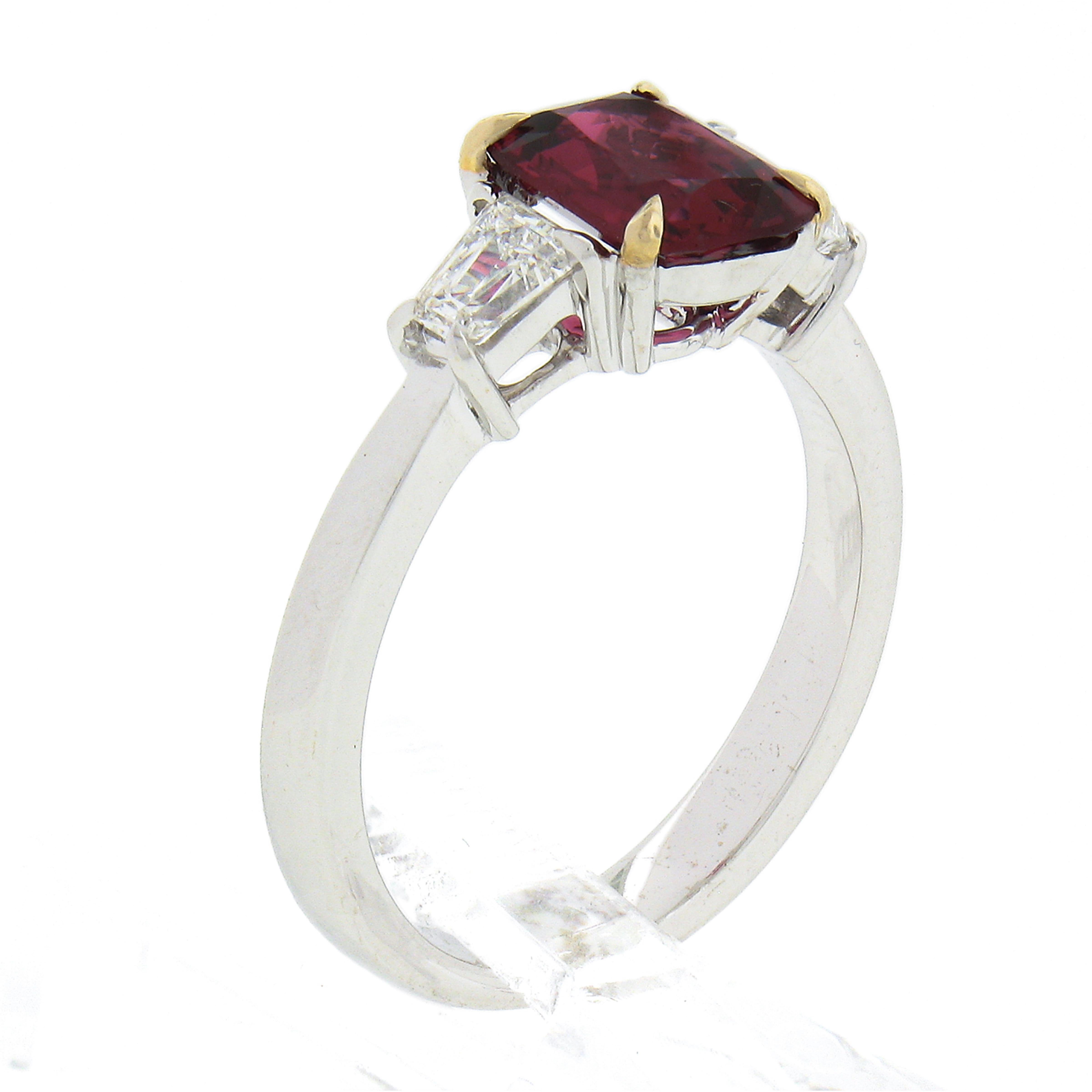 18k White Gold 2.13ctw GIA No Heat Cushion Red Spinel & Baguette Diamond Ring For Sale 5