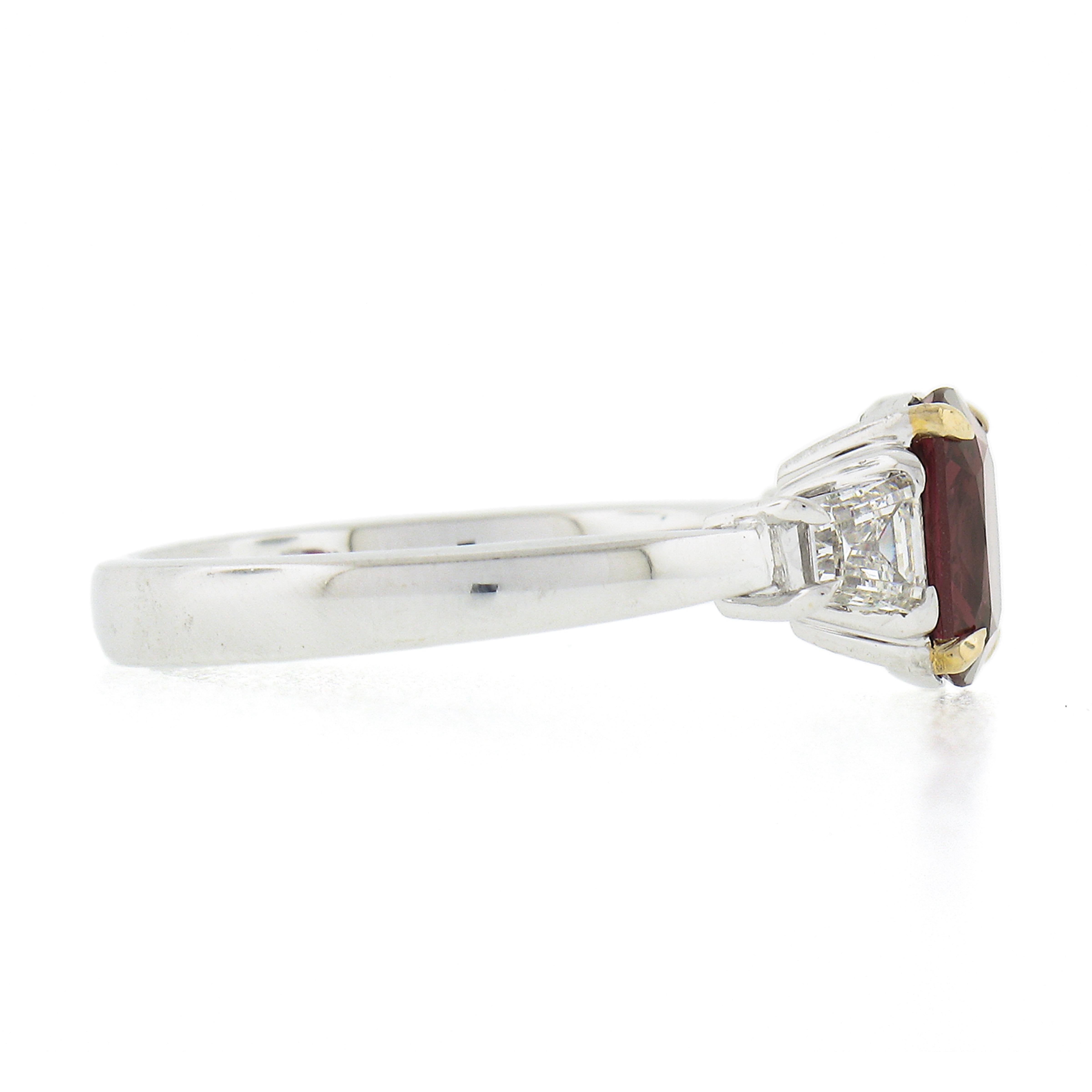 18k White Gold 2.13ctw GIA No Heat Cushion Red Spinel & Baguette Diamond Ring For Sale 1