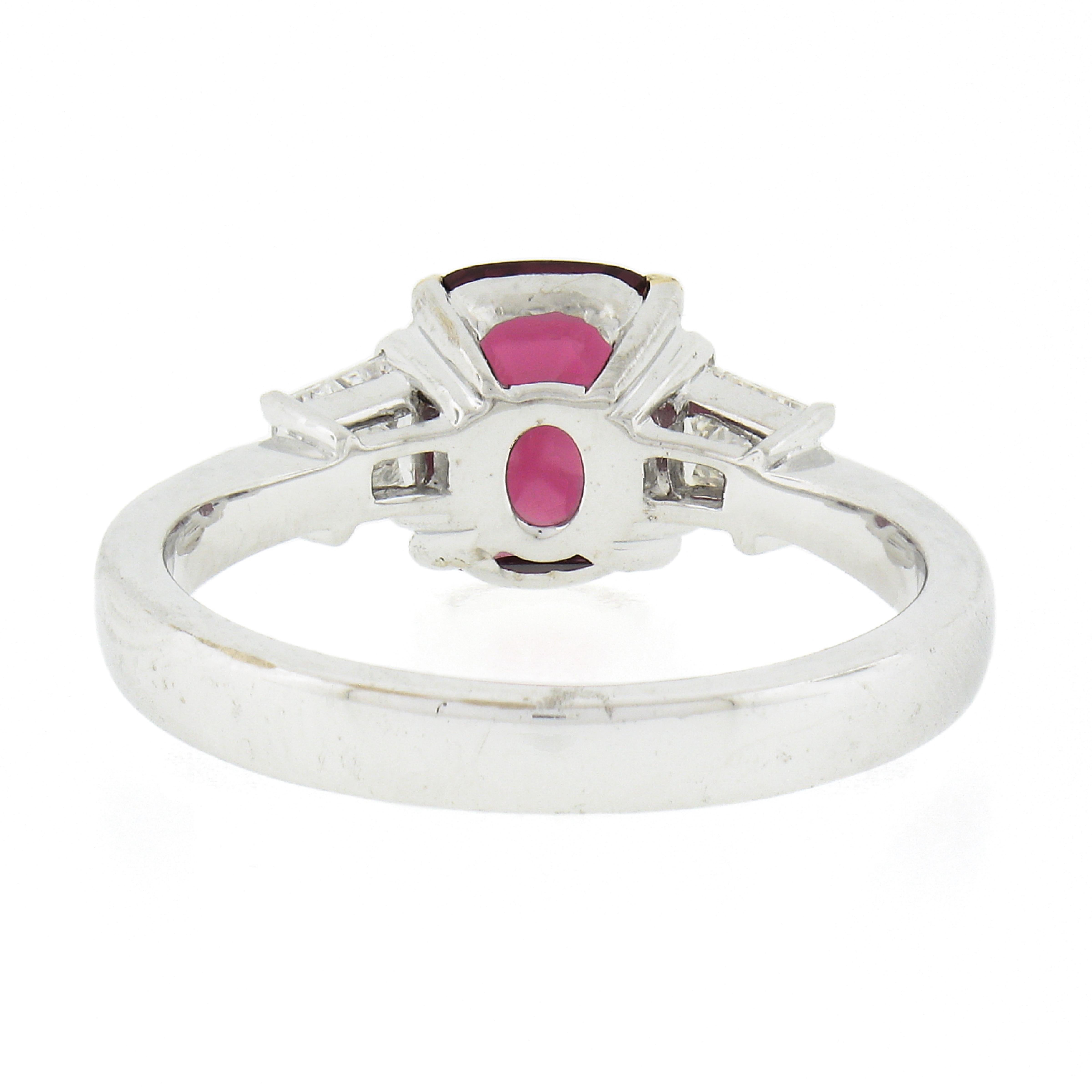 18k White Gold 2.13ctw GIA No Heat Cushion Red Spinel & Baguette Diamond Ring For Sale 3