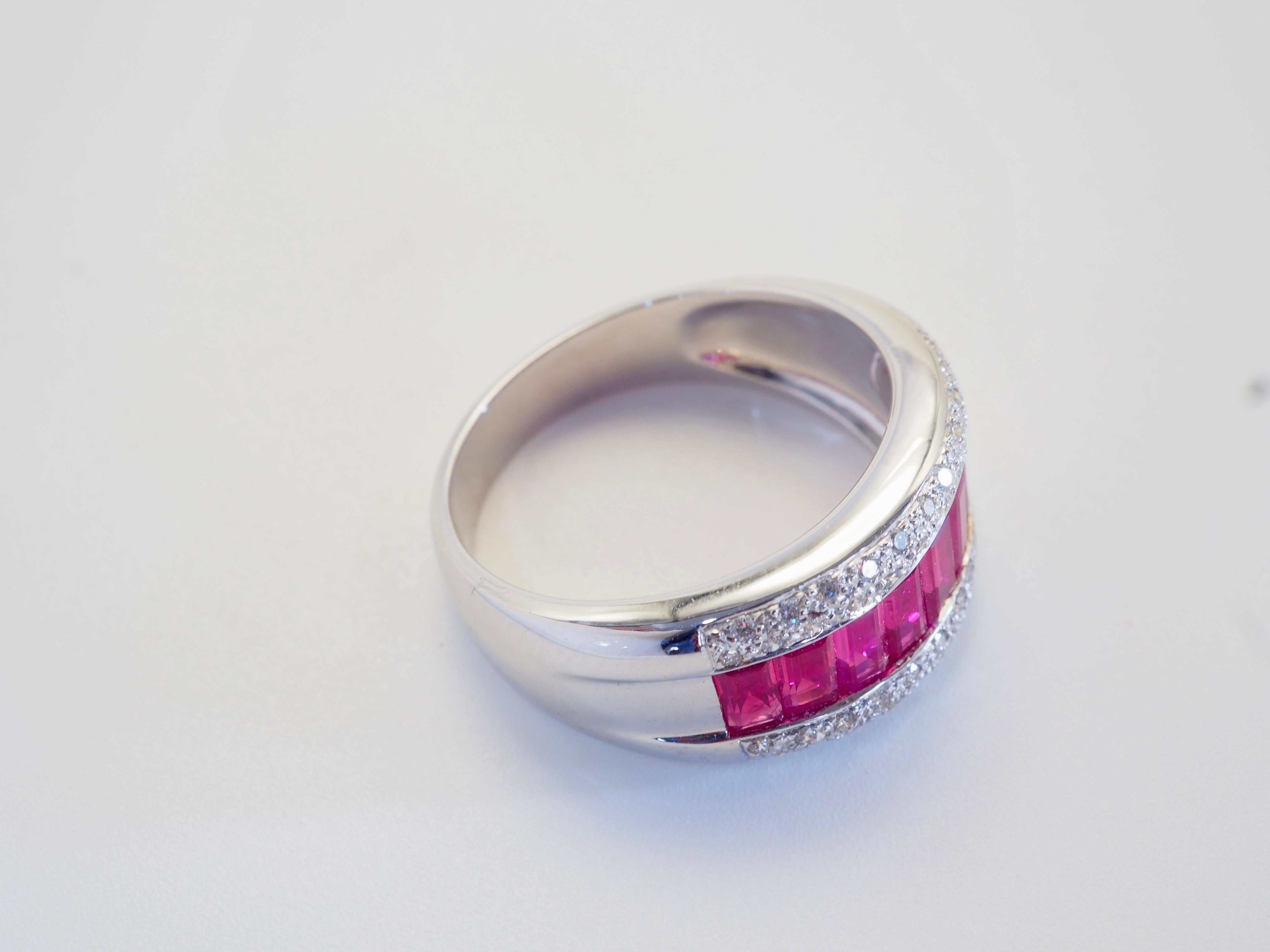 18K Weißgold 2,15ct Baguetteschliff Rubin & 0,22ct Diamant Feine Band Ring im Angebot 1