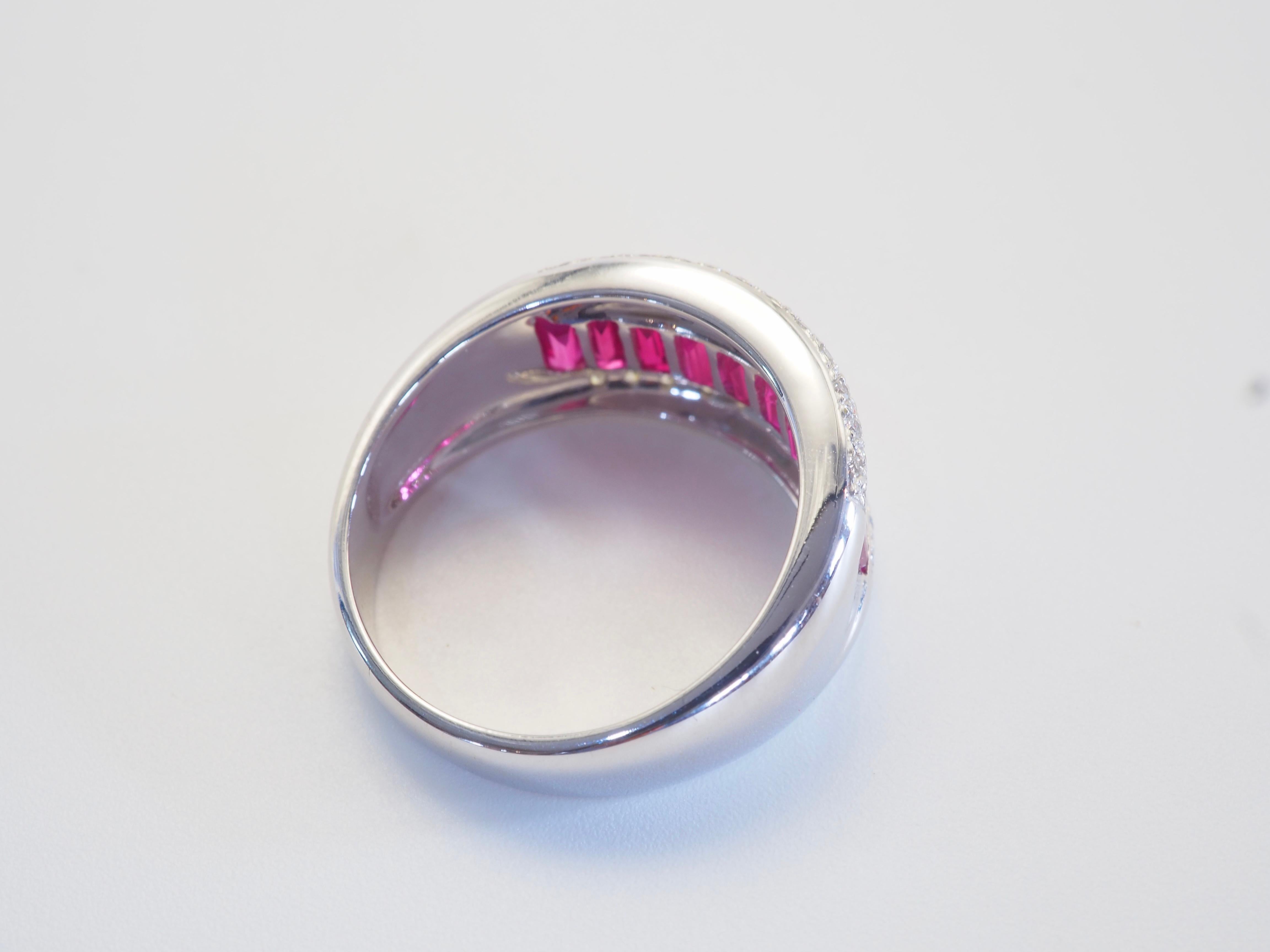 18K Weißgold 2,15ct Baguetteschliff Rubin & 0,22ct Diamant Feine Band Ring im Angebot 2