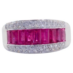 18K White Gold 2.15ct Baguette Cut Ruby & 0.22ct Diamond Fine Band Ring