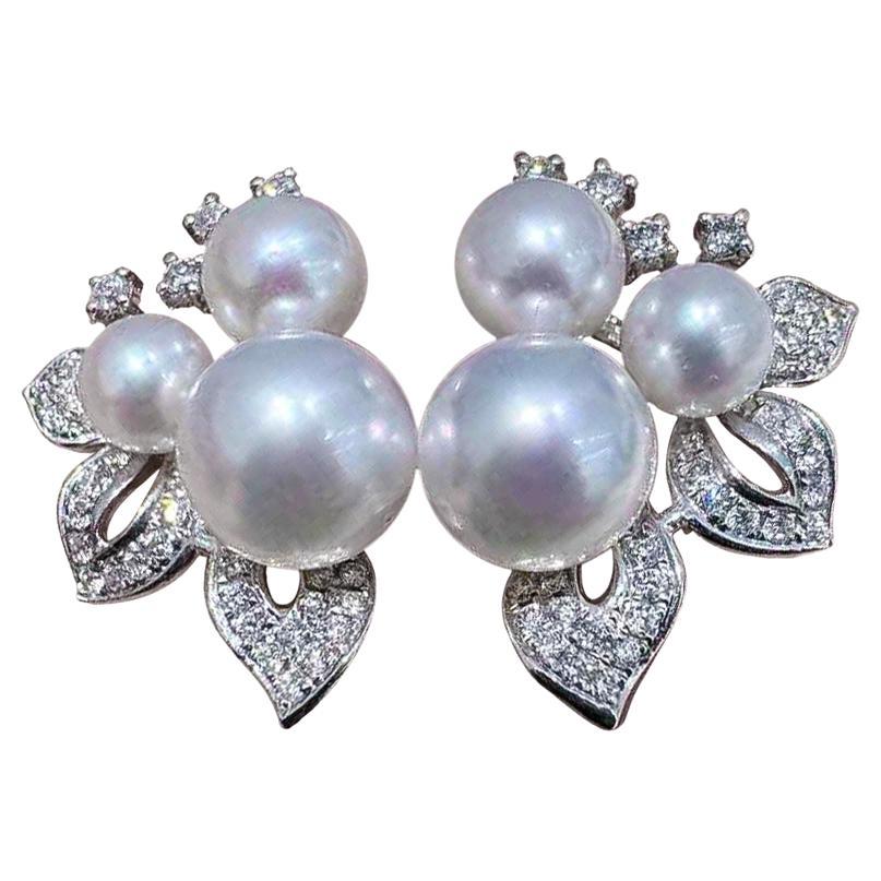 【Vine Symphony】Botanical Cluster Aurora Akoya Pearl & Diamond Earrings