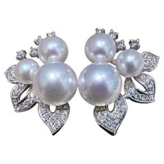 【Vine Symphony】Botanical Cluster Aurora Akoya Pearl & Diamond Earrings
