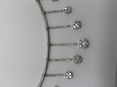 18k White Gold 2.16ctw Diamond Flower Drop Bangle Necklace