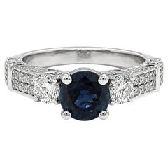 18k White Gold 2.1ctw Round Blue Sapphire Diamond Engagement Ring
