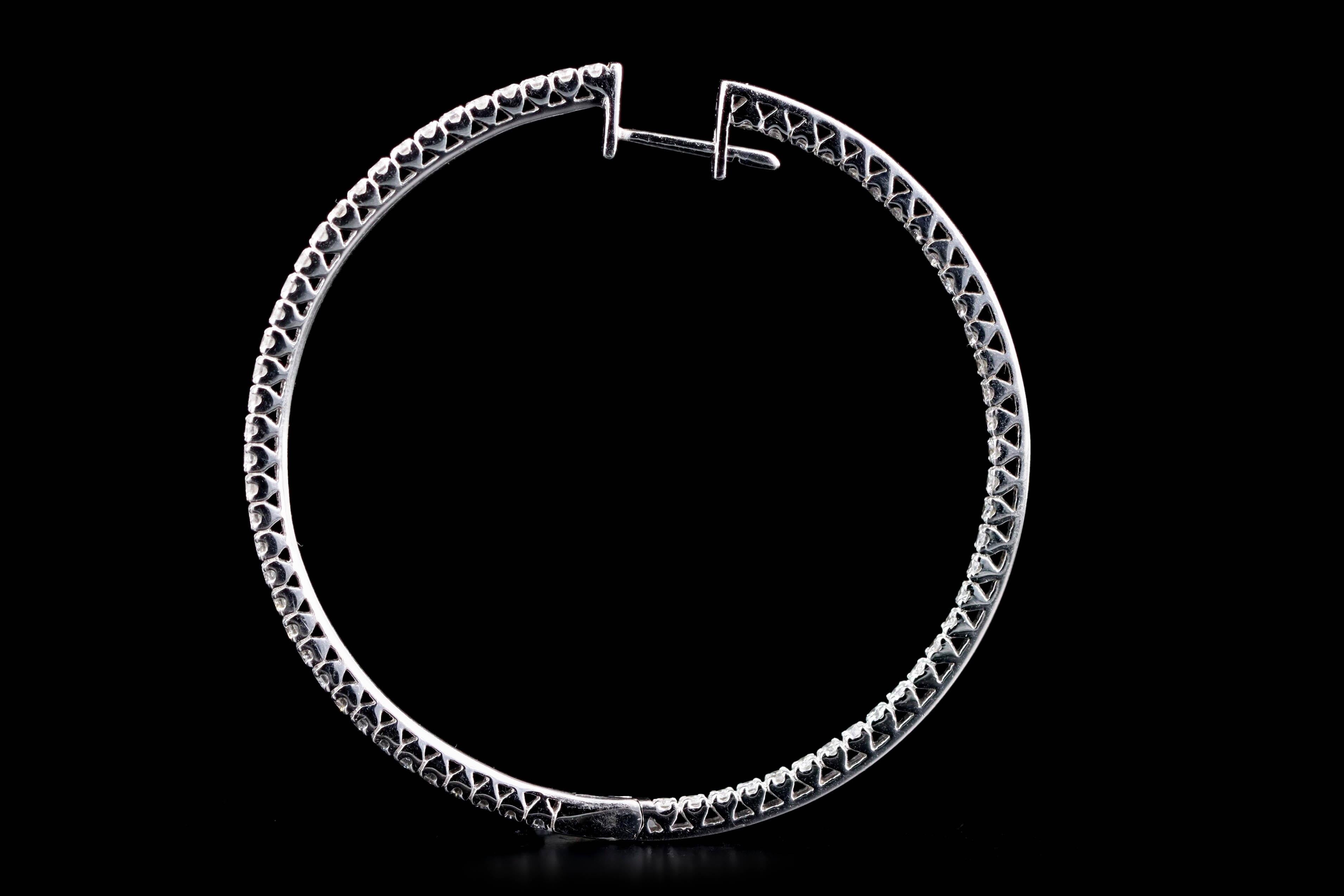 Round Cut 18K White Gold 2.2 Carat Total Weight Diamond Inside-Out Hoop Earrings