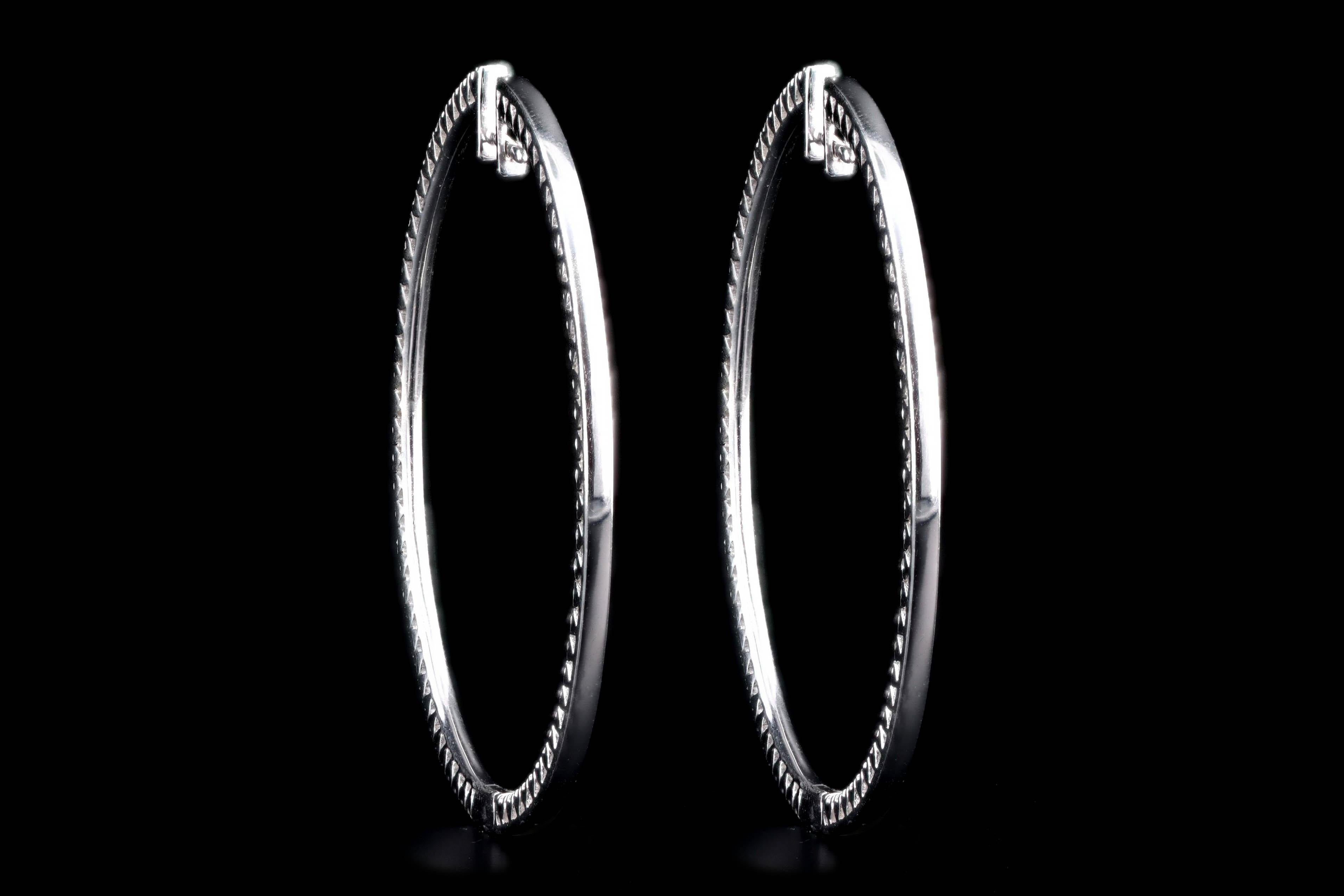 18K White Gold 2.2 Carat Total Weight Diamond Inside-Out Hoop Earrings In Excellent Condition In Cape May, NJ