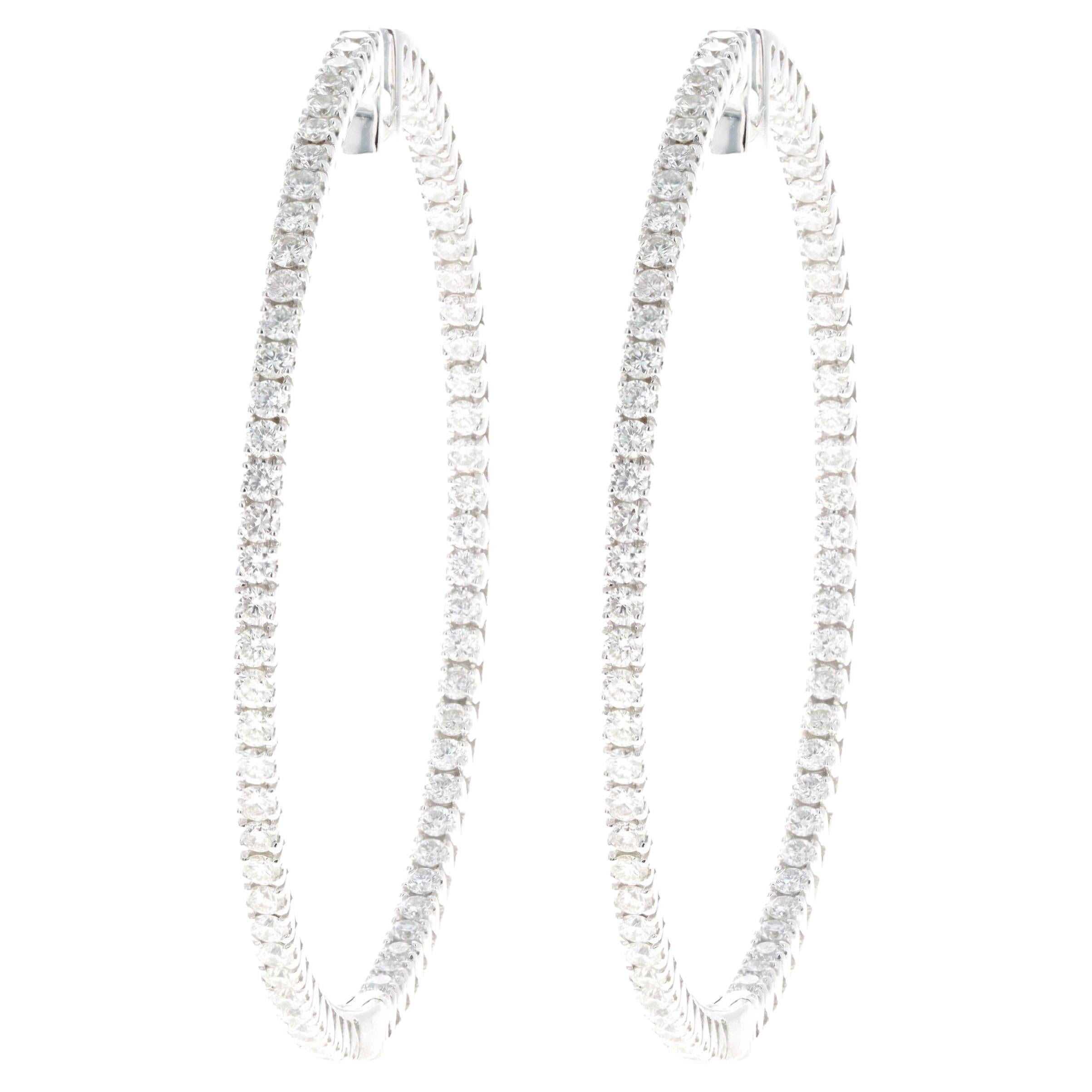 18K White Gold 2.2 Carat Total Weight Diamond Inside-Out Hoop Earrings