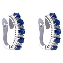 Vintage No Reserve-18k White Gold 2.20 Carat Blue Sapphire & 0.20 Carat Diamond Earrings