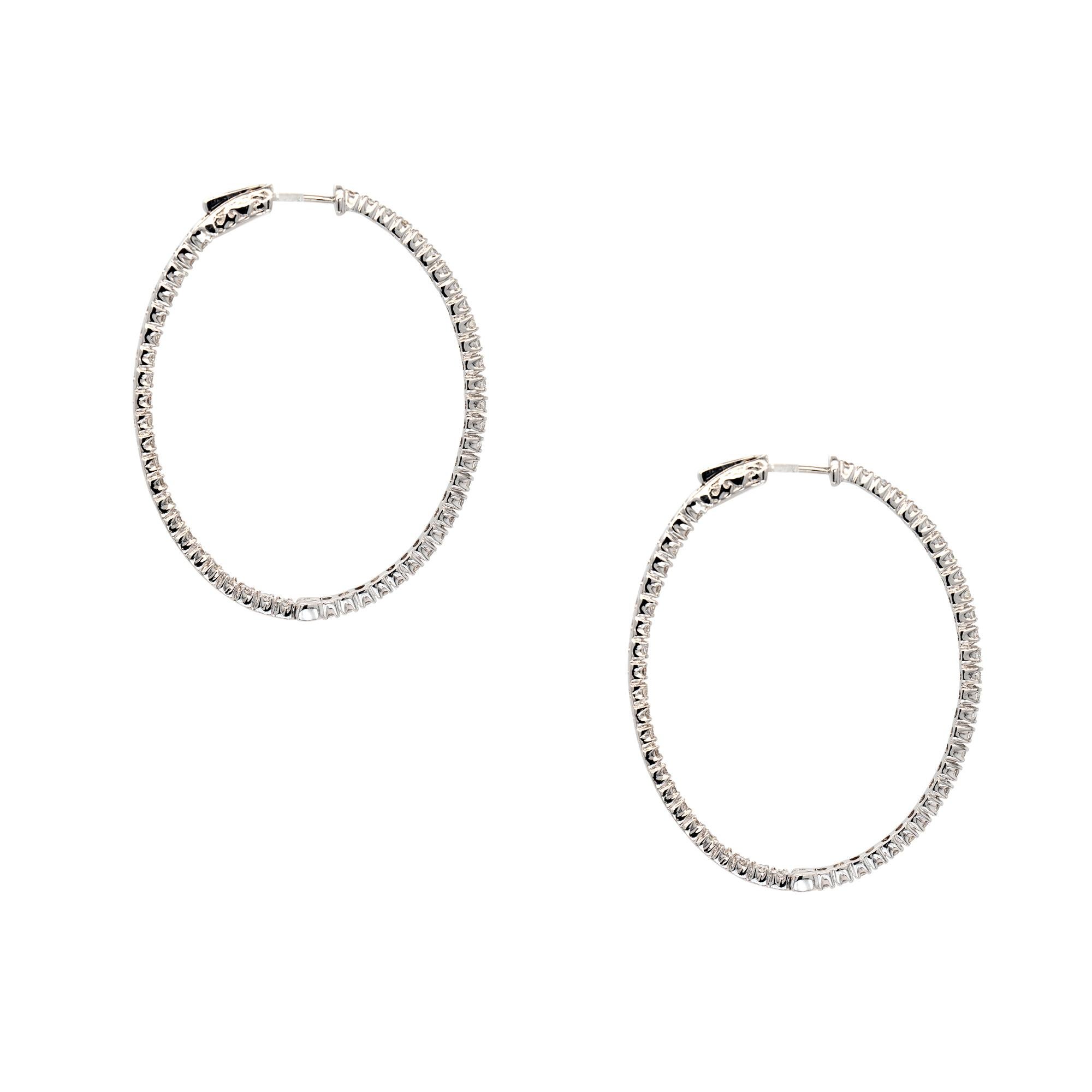 Round Cut 18k White Gold 2.21ct Round Brilliant Natural Diamond Inside Out Hoop Earrings For Sale