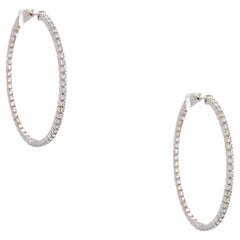 18k White Gold 2.21ct Round Brilliant Natural Diamond Inside Out Hoop Earrings