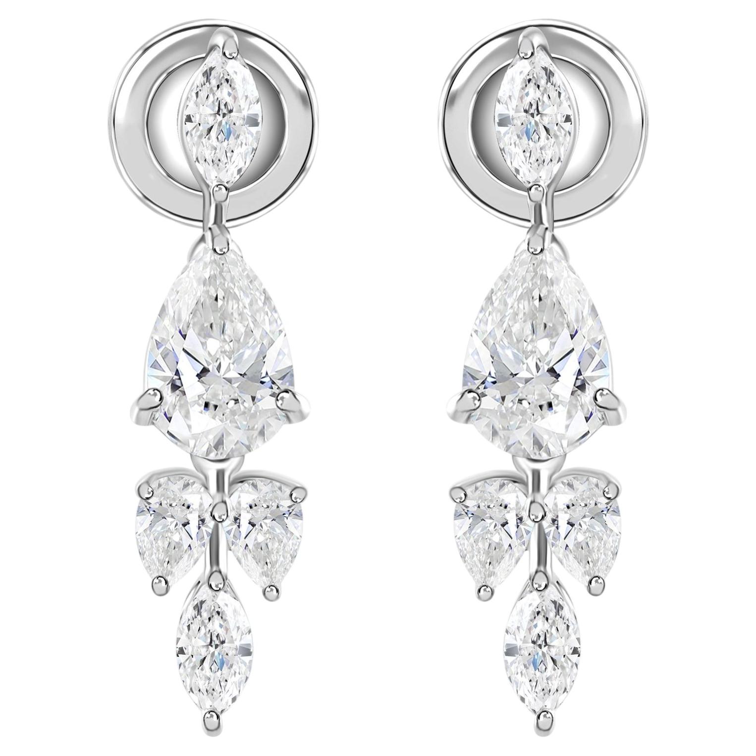 18K White Gold 2.22 Carat Natural Diamond Drop Earrings Fine Statement Jewelry