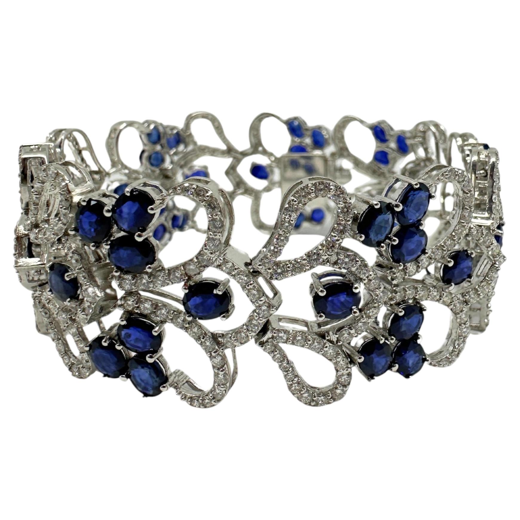 18K White Gold 22.21 Carat Sapphire and Diamond Bracelet - 7.5 inches For Sale