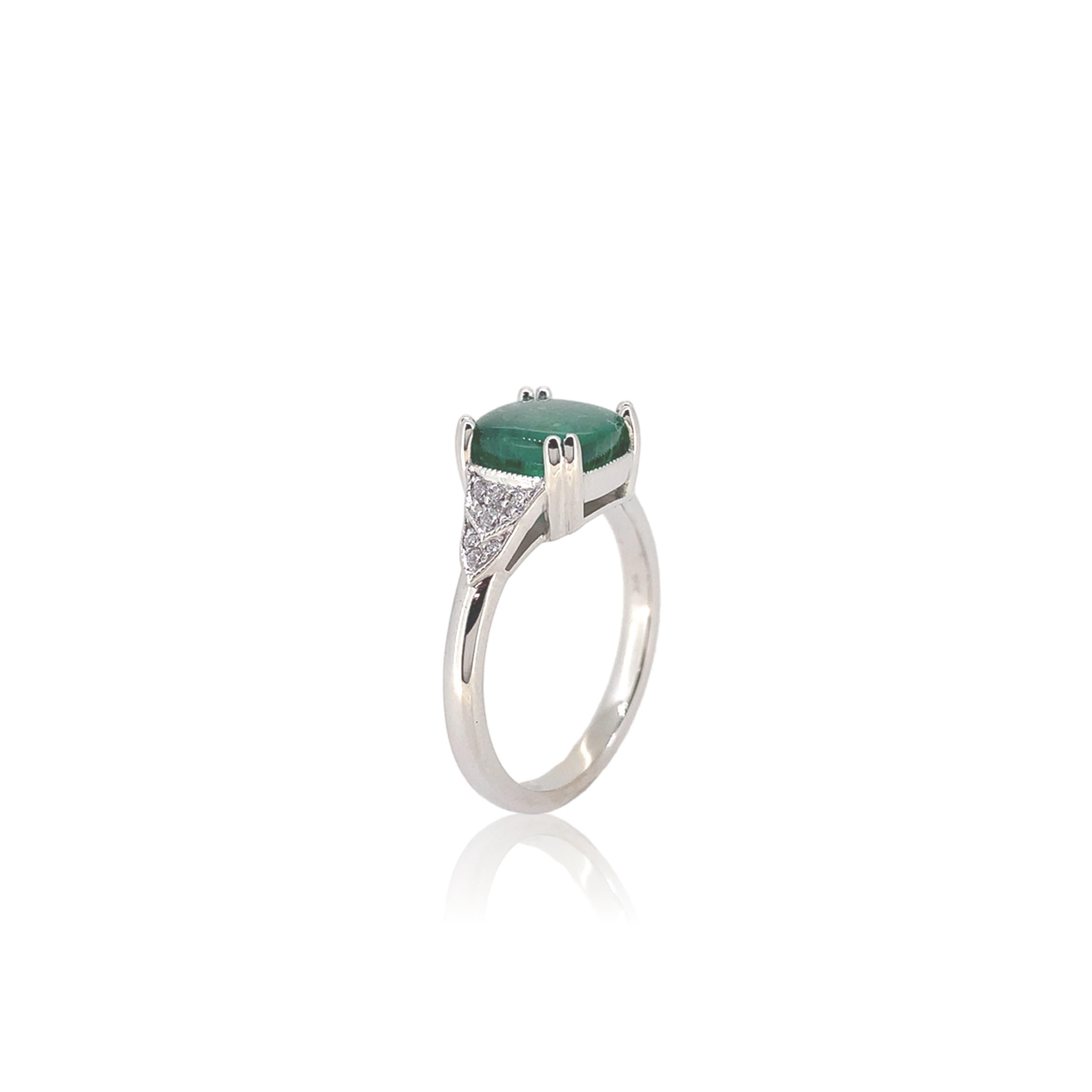 Art Deco 18K White Gold 2.23 carat Emerald and Diamond Ring size 6.5 For Sale