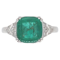 18K White Gold 2.23 carat Emerald and Diamond Ring size 6.5