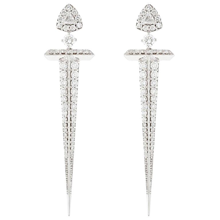 Alessa Sword Earrings 18 Karat White Gold Amara Collection For Sale