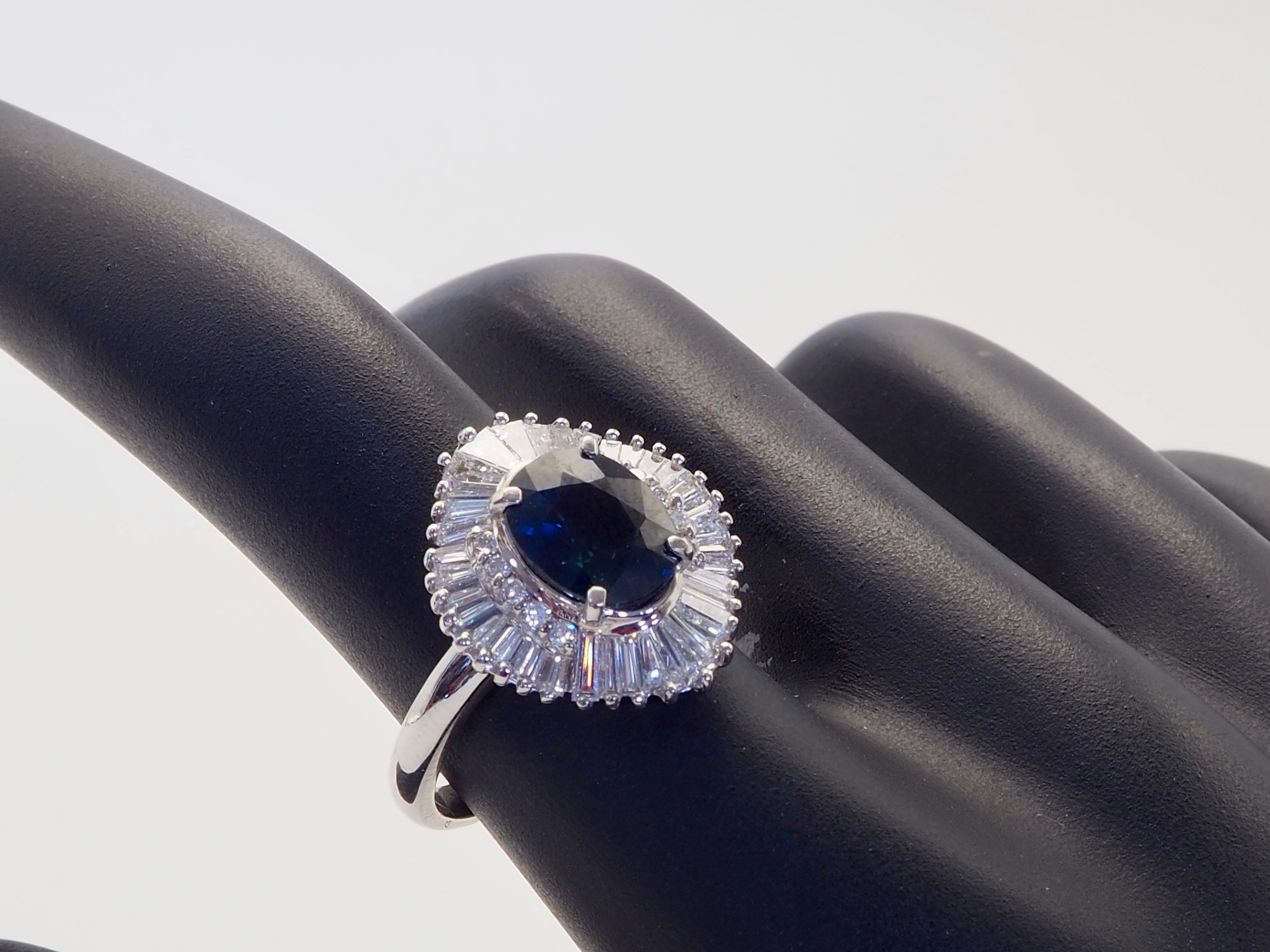 18K Weißgold 2,24ct Thai Grünlich Blauer Saphir & 0,85ct Diamant Feiner Ring im Angebot 5
