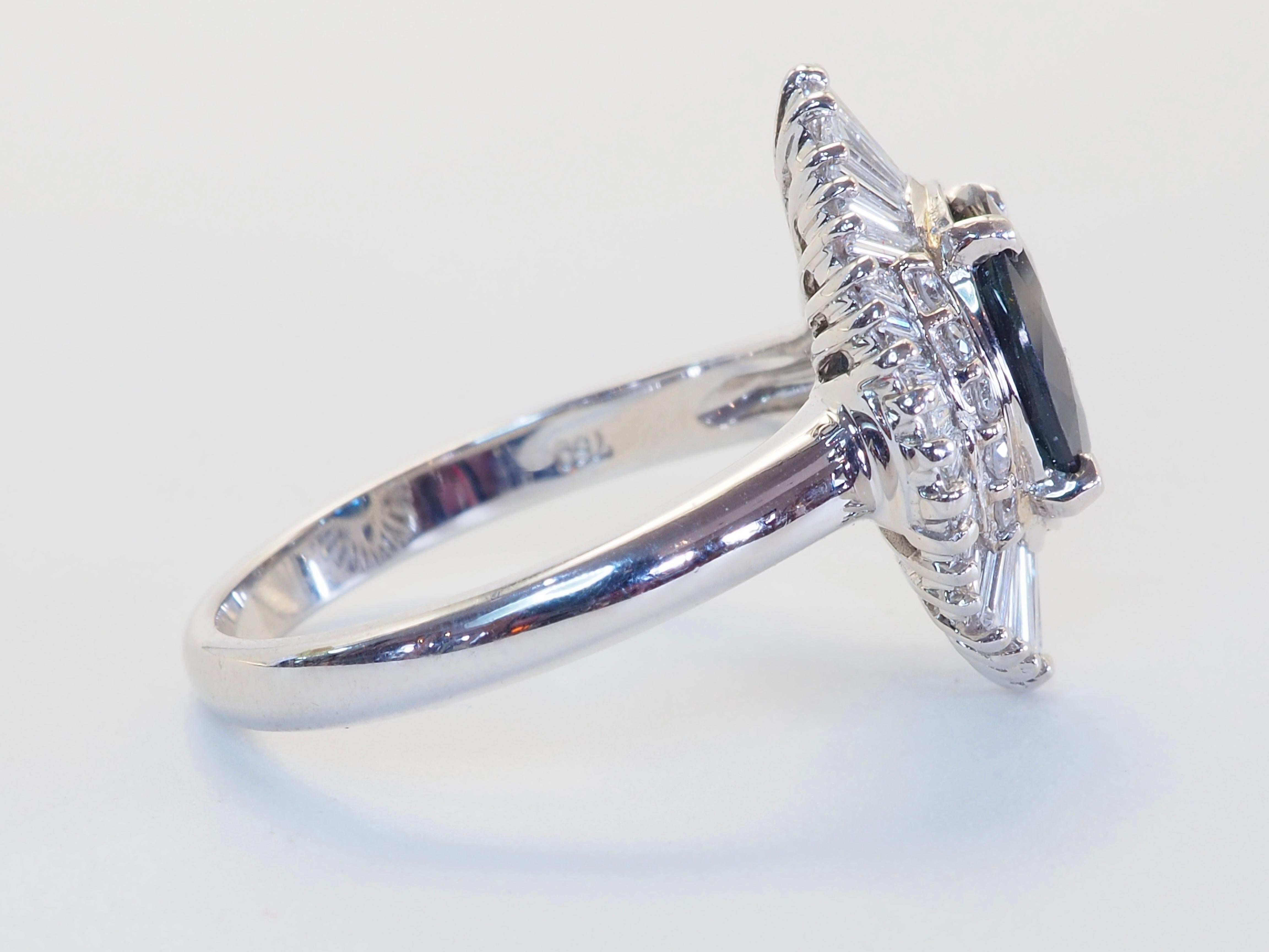 18K Weißgold 2,24ct Thai Grünlich Blauer Saphir & 0,85ct Diamant Feiner Ring Damen im Angebot