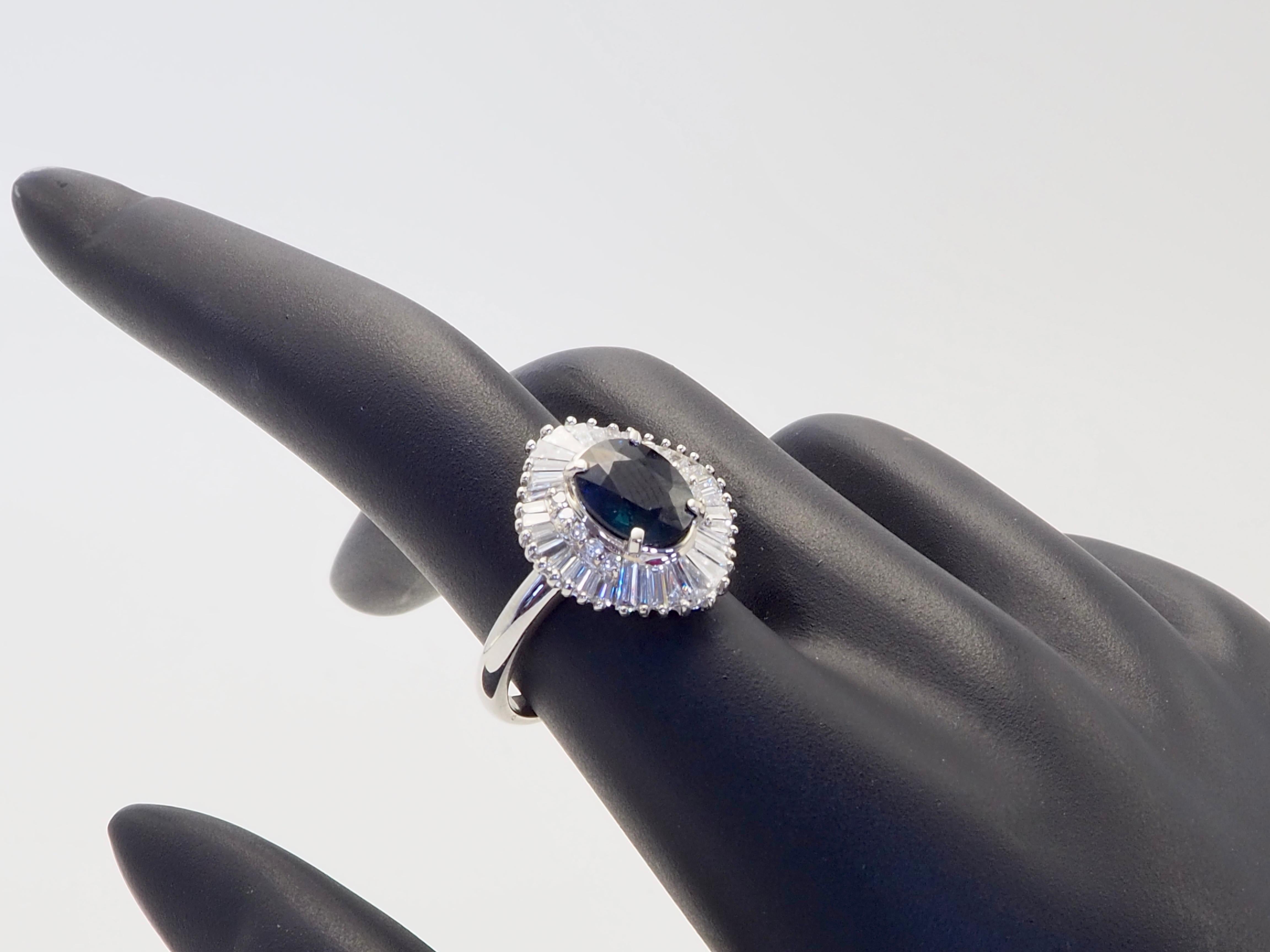 18K Weißgold 2,24ct Thai Grünlich Blauer Saphir & 0,85ct Diamant Feiner Ring im Angebot 2