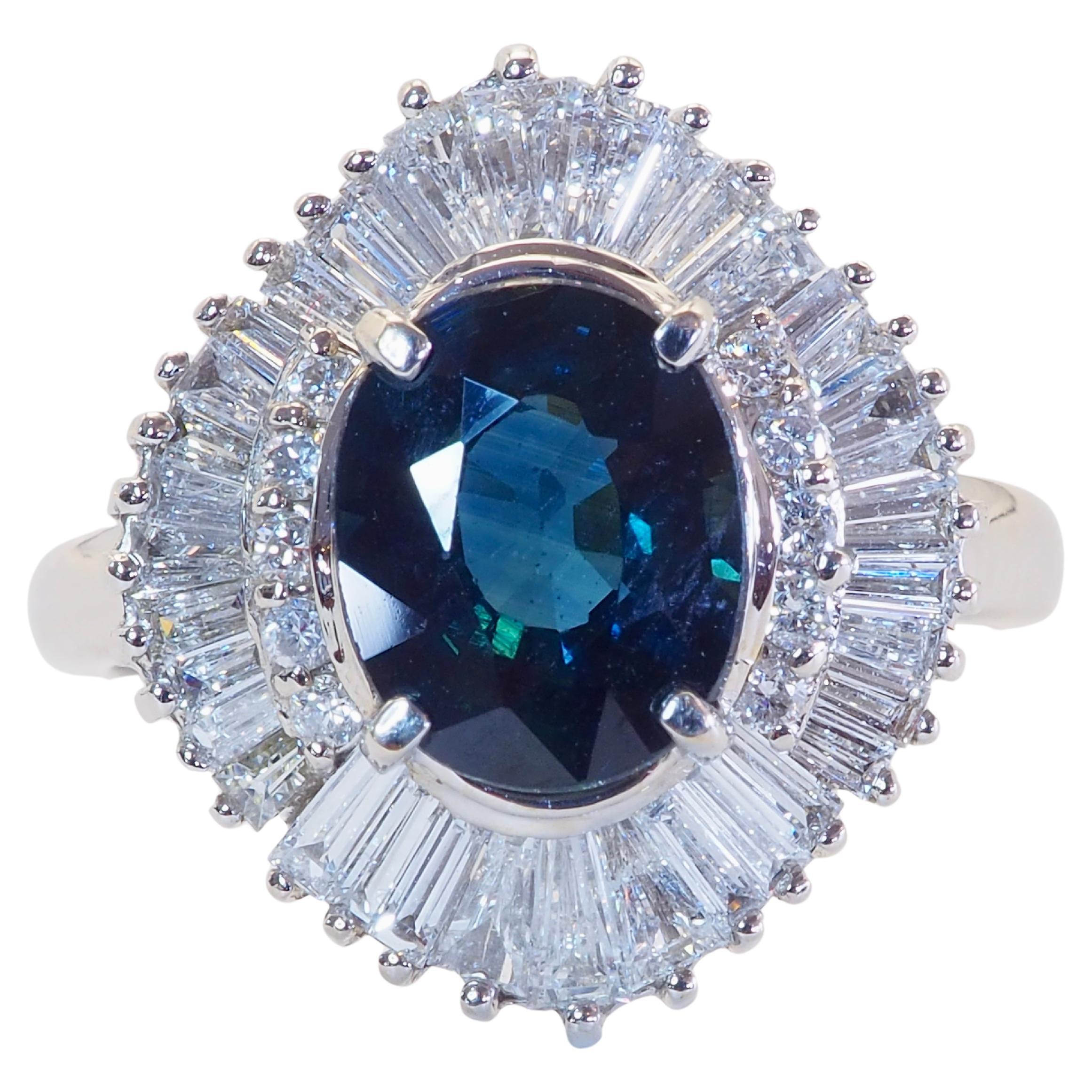 18K Weißgold 2,24ct Thai Grünlich Blauer Saphir & 0,85ct Diamant Feiner Ring im Angebot