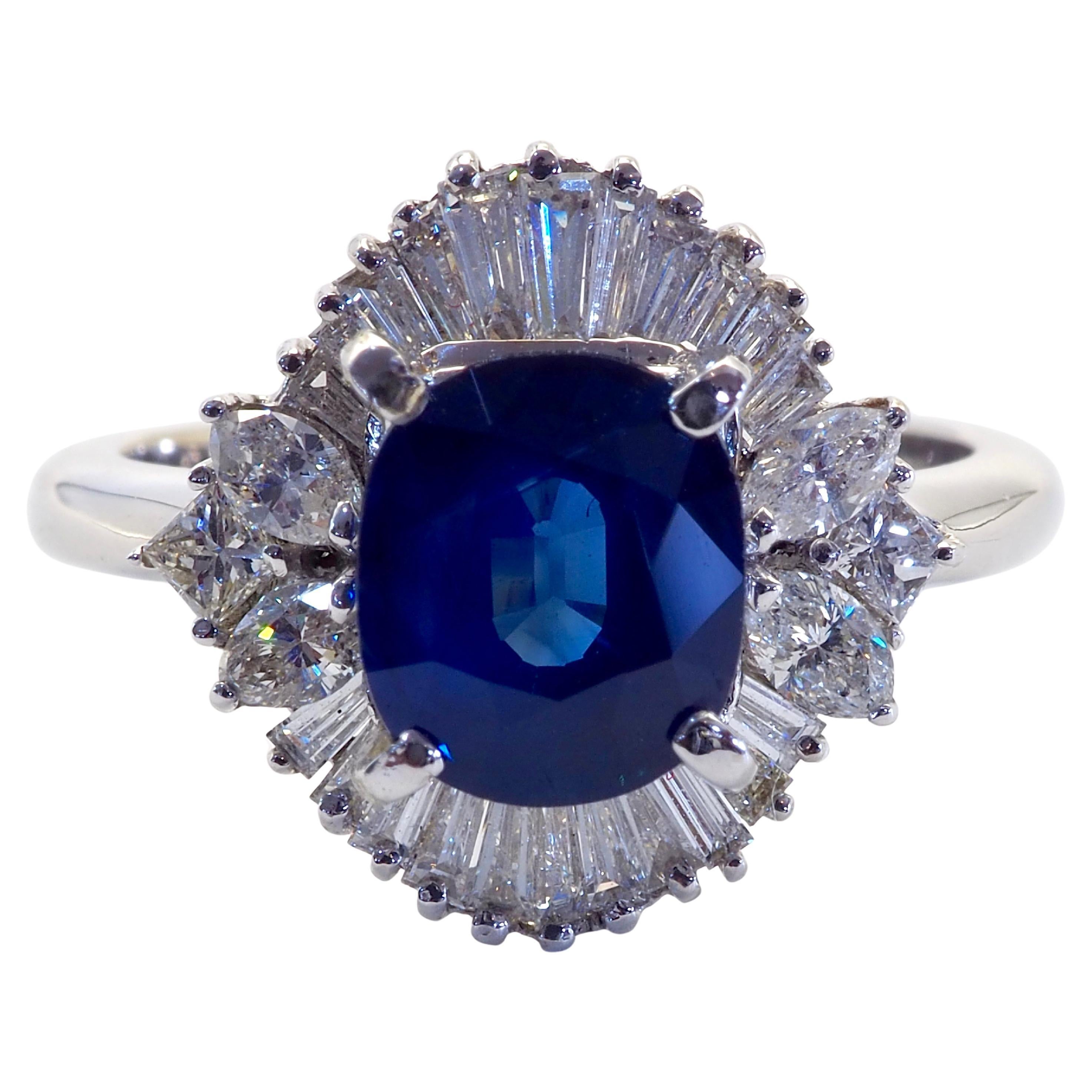 18K White Gold 2.25ct Blue Sapphire & 0.74ct Diamond Cocktail Ring