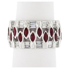 18k White Gold 2.25ctw Baguette Diamond & Marquise Ruby Eternity Wide Band Ring