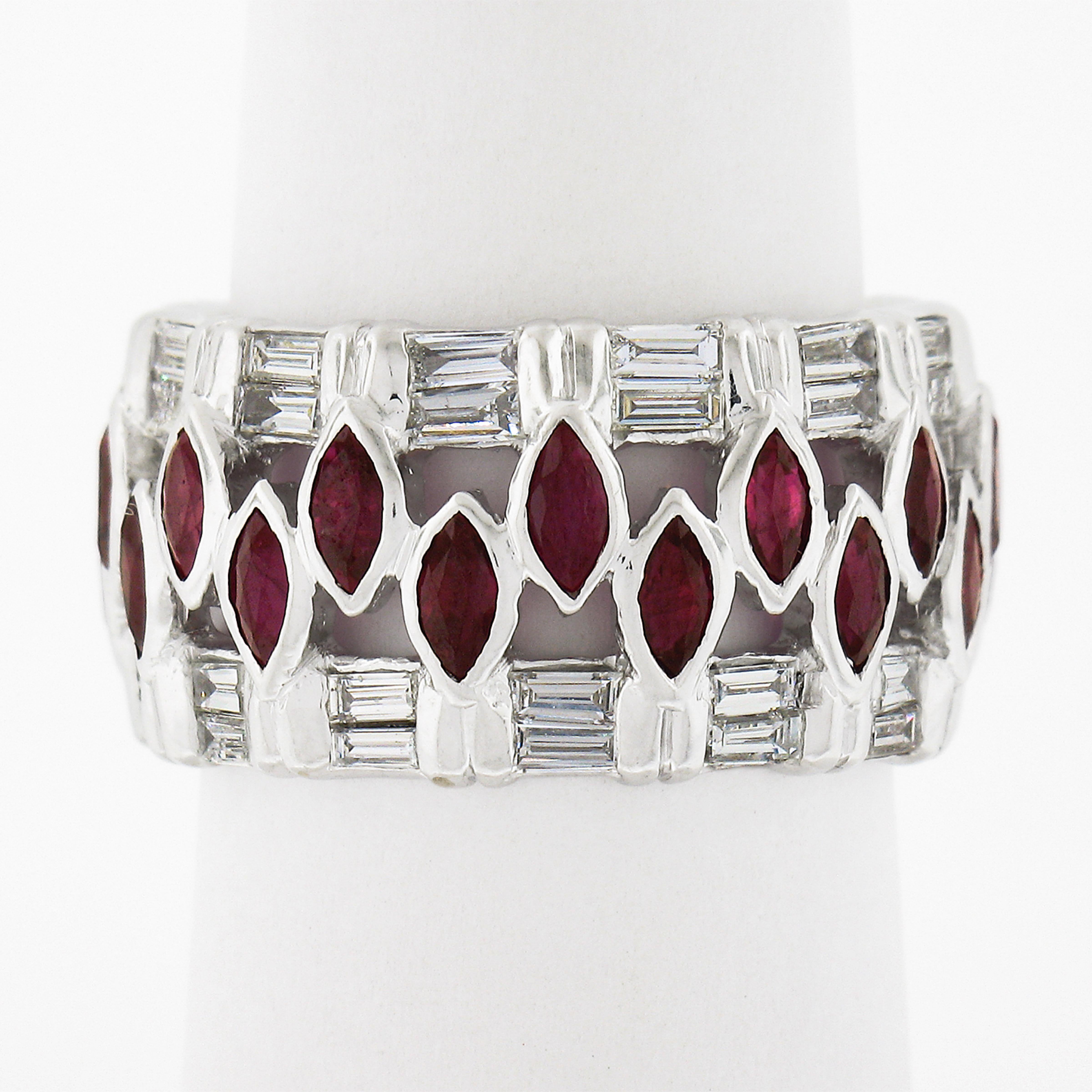 18k White Gold 2.25ctw Baguette Diamond & Marquise Ruby Eternity Wide Band Ring In Good Condition In Montclair, NJ