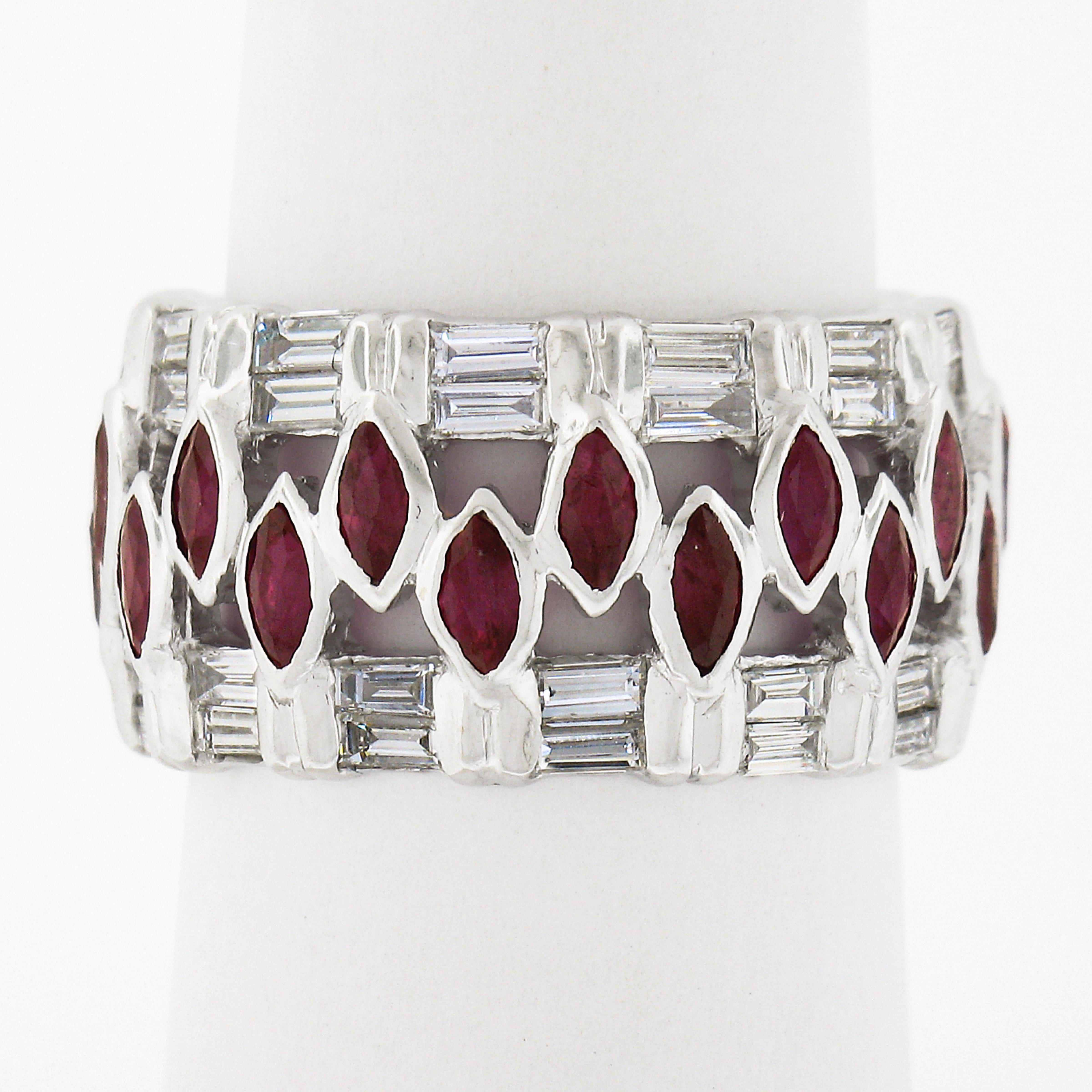 Women's 18k White Gold 2.25ctw Baguette Diamond & Marquise Ruby Eternity Wide Band Ring