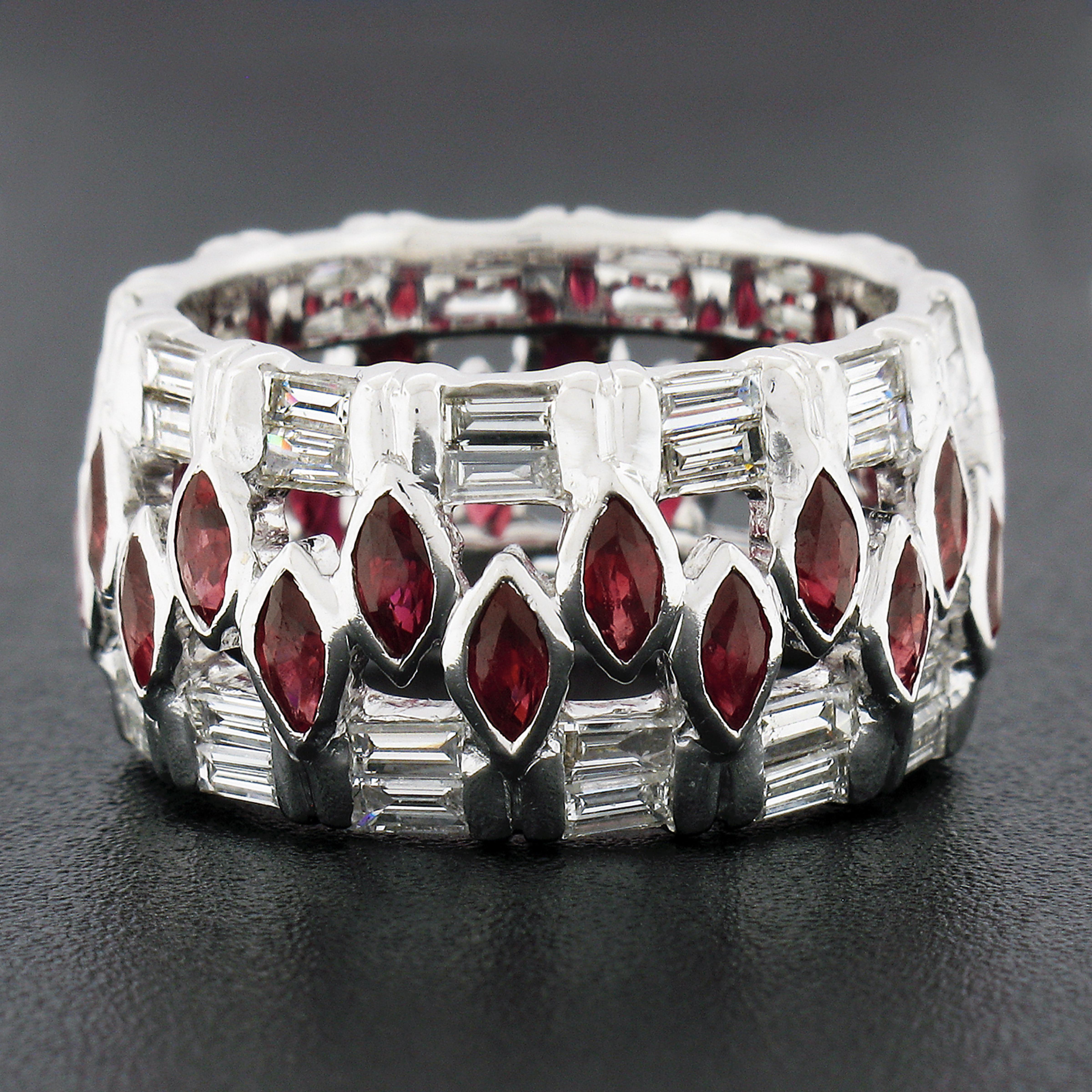 18k White Gold 2.25ctw Baguette Diamond & Marquise Ruby Eternity Wide Band Ring 1