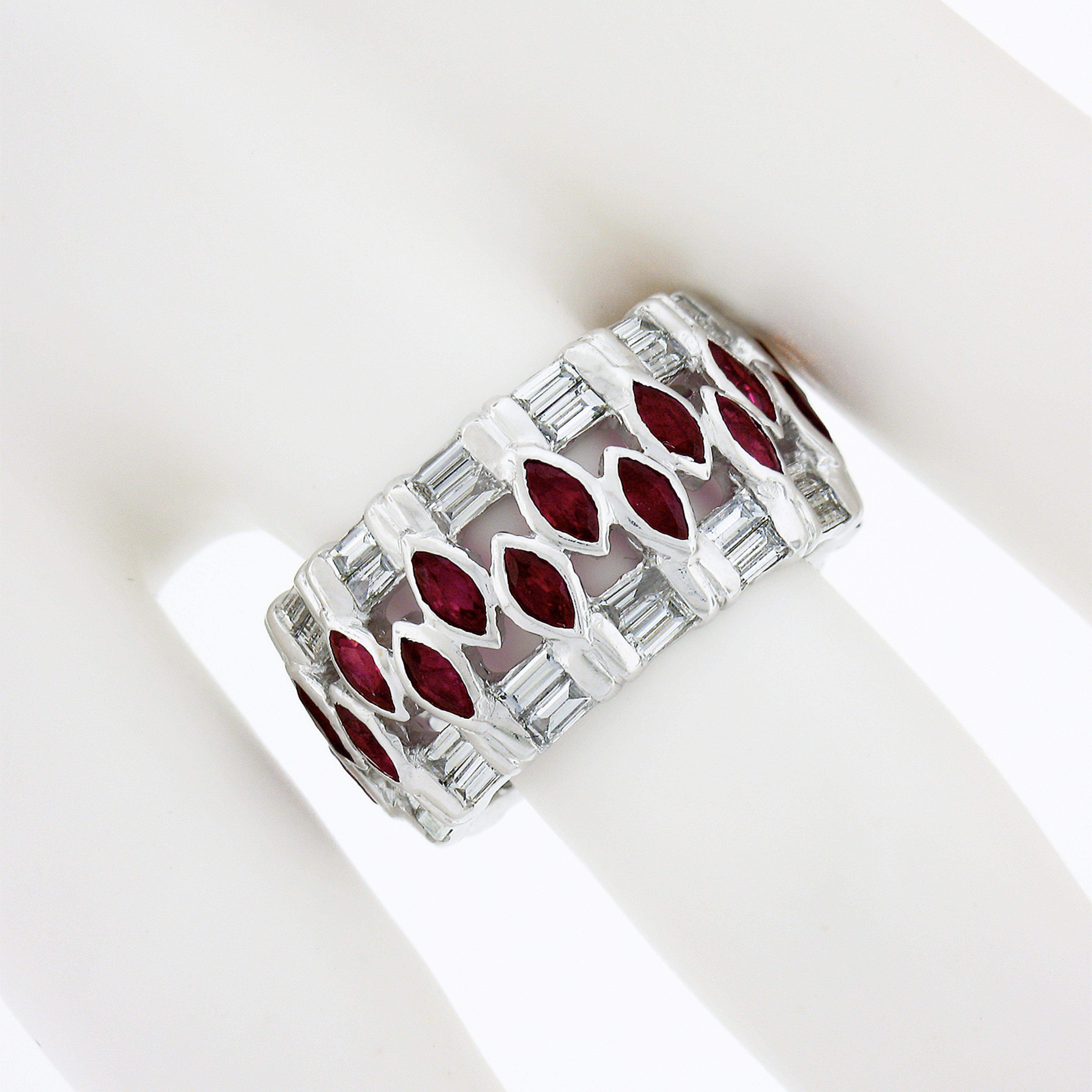 18k White Gold 2.25ctw Baguette Diamond & Marquise Ruby Eternity Wide Band Ring 2