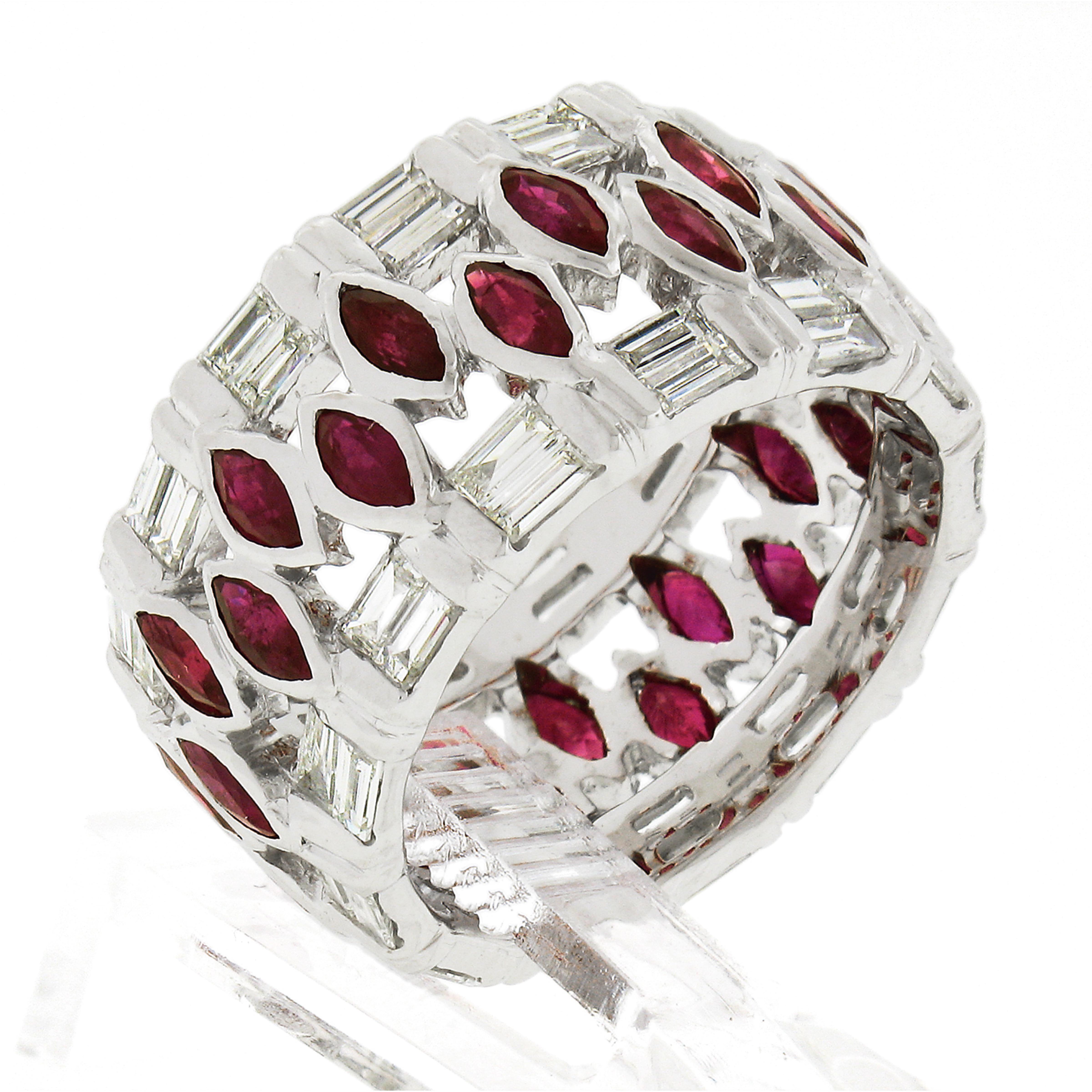 18k White Gold 2.25ctw Baguette Diamond & Marquise Ruby Eternity Wide Band Ring 4
