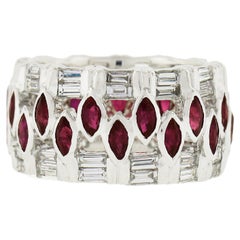 18k White Gold 2.25ctw Baguette Diamond & Marquise Ruby Eternity Wide Band Ring