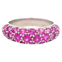 18k White Gold 2.25ctw Vivid Pink Sapphire 3 Row Domed Pave Band Ring