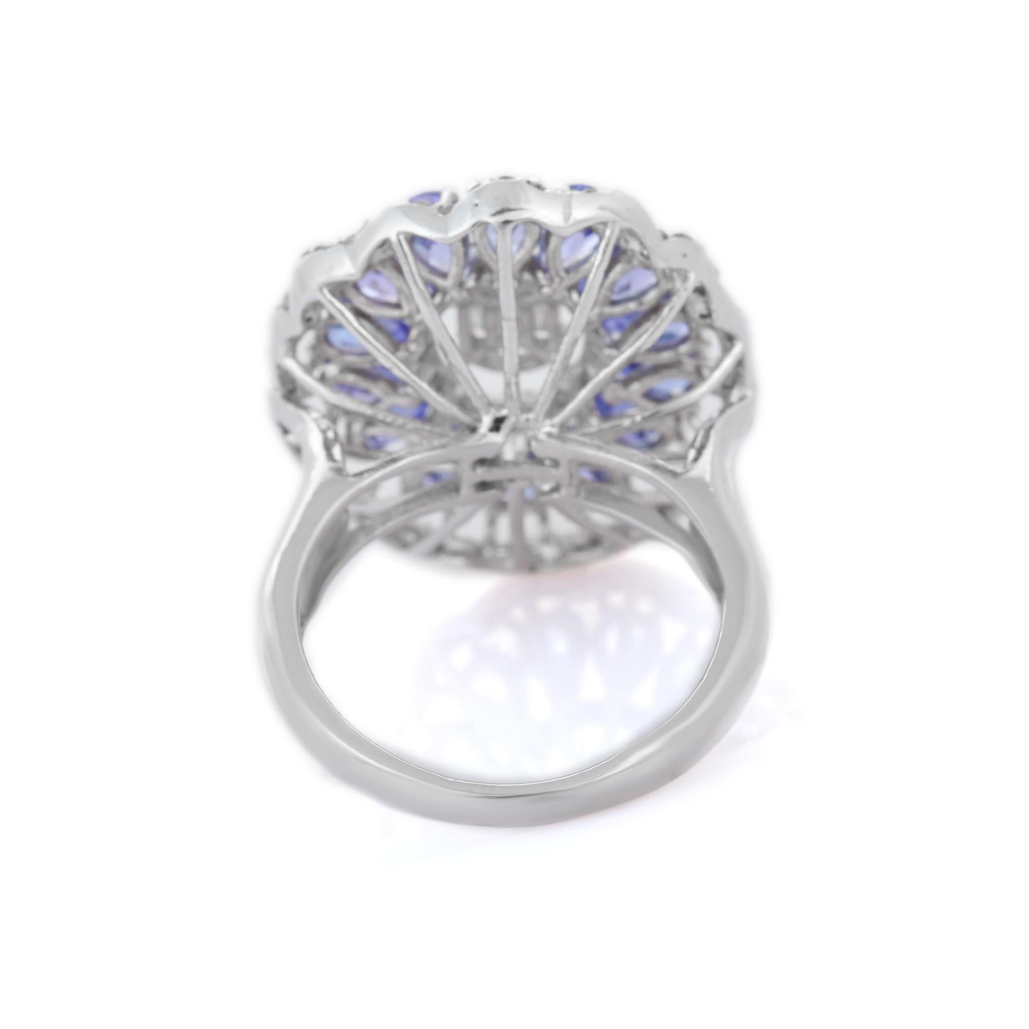 For Sale:  18K White Gold 2.26 ct Blue Sapphire Floral Cocktail Wedding Ring with Diamonds 3
