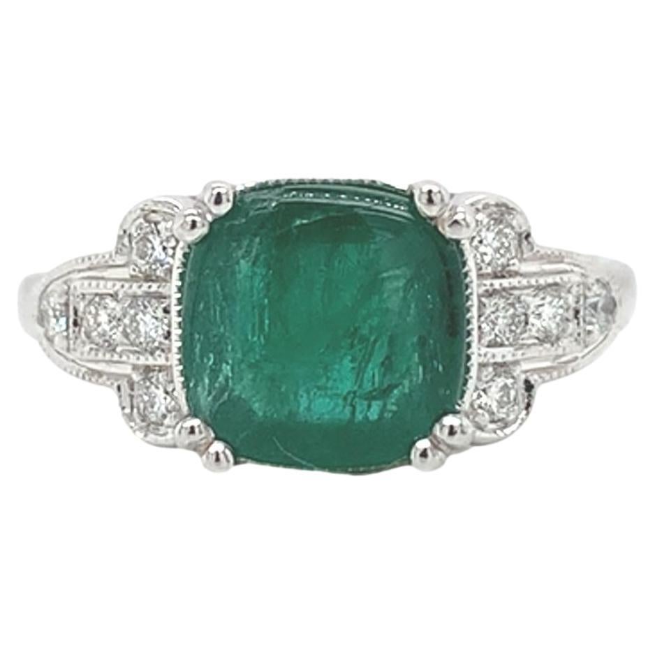 18K White Gold 2.27 carat Emerald and Diamond Ring size 6.5