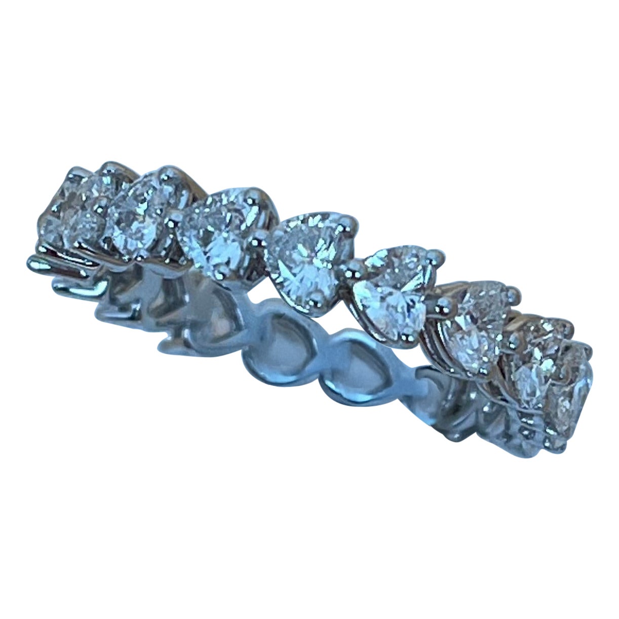 18K White Gold 2.29 Carat Heart-Shaped Diamond Eternity Band Ring For Sale