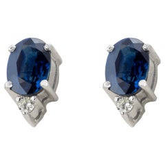No Reserve- 18K White Gold 2.30ct Blue Sapphire 
0.06ct Diamond Stud Earring