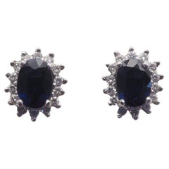 18k White Gold 2.30ct Sapphire 
0.32ct Brilliant Diamond Cocktail Stud Earring