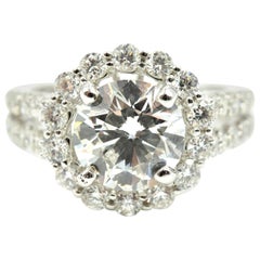 18k White Gold 2.31ct Round Brilliant Diamond Engagement Ring with Dia Mounting