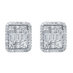 18 Karat White Gold 2.33 Carat Diamond Emerald Cluster Earrings