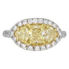 18 Karat White Gold 2.33 Carat Diamond Three-Stone Halo Ring