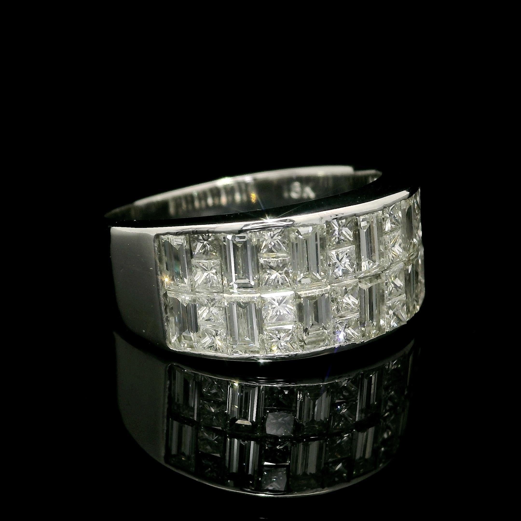 Baguette Cut 18k White Gold 2.36ctw Fiery Diamond Checkerboard 9mm Wide Band Ring For Sale