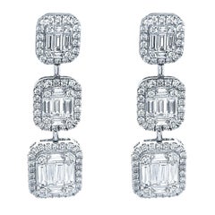 18 Karat White Gold 2.38 Carat Diamond Emerald Cut Dangle Earrings