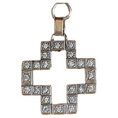 Vintage 18k White Gold 24 Diamonds Cross Bracelet Charm or Necklace Pendant